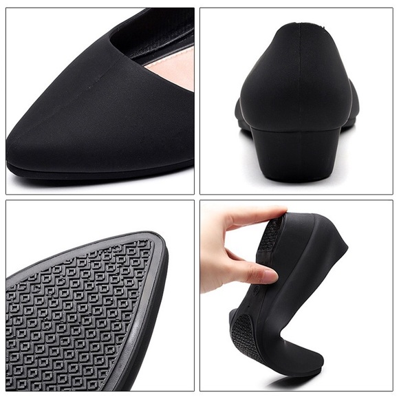 Matte Black jelly waterproof point toe wedge flats - Picture 7 of 8